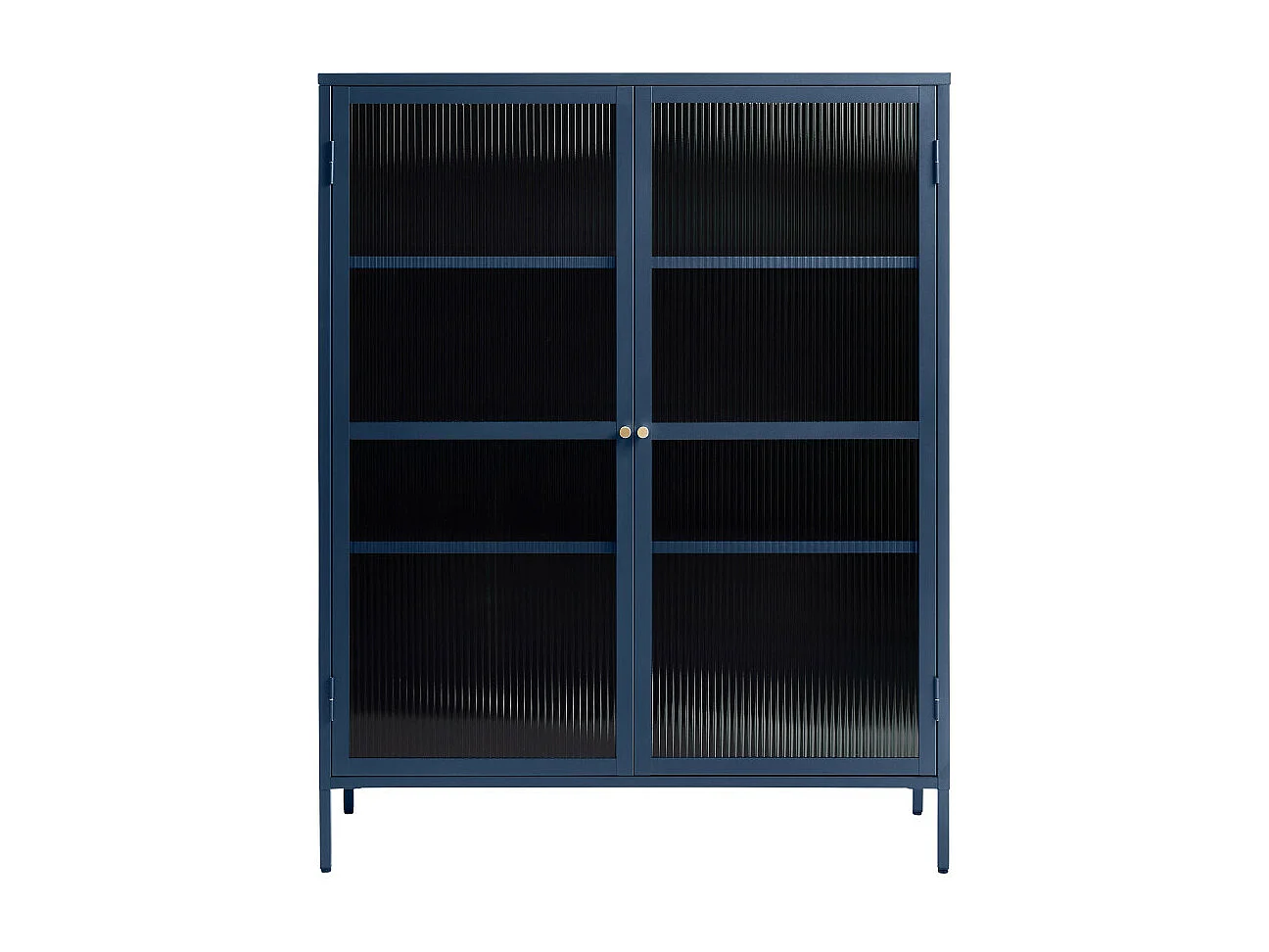 Bjorn - Vaisselier 2 portes en verre strié et métal H140cm - Bleu