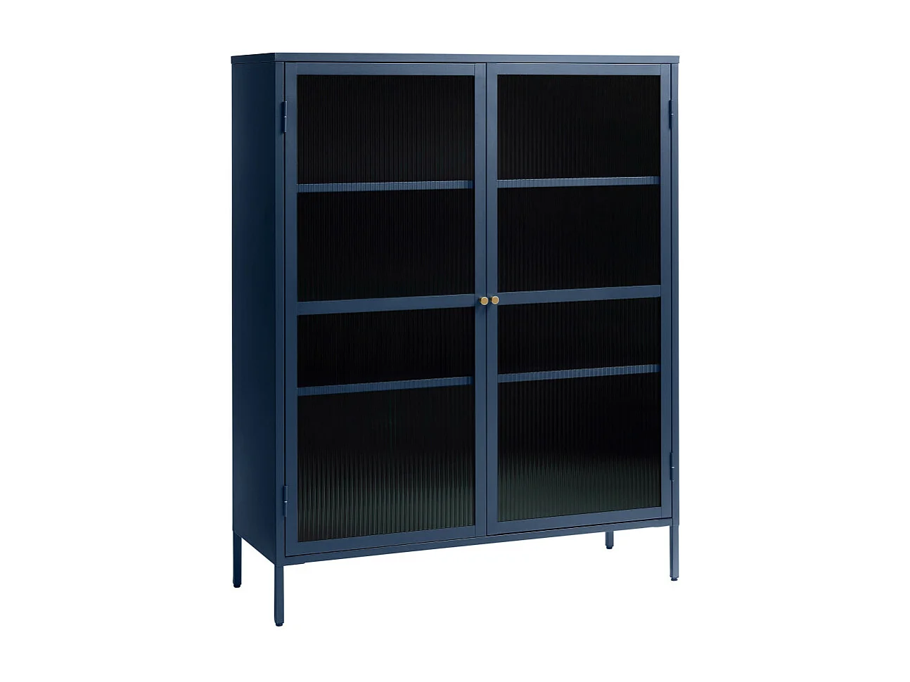 Bjorn - Vaisselier 2 portes en verre strié et métal H140cm - Bleu