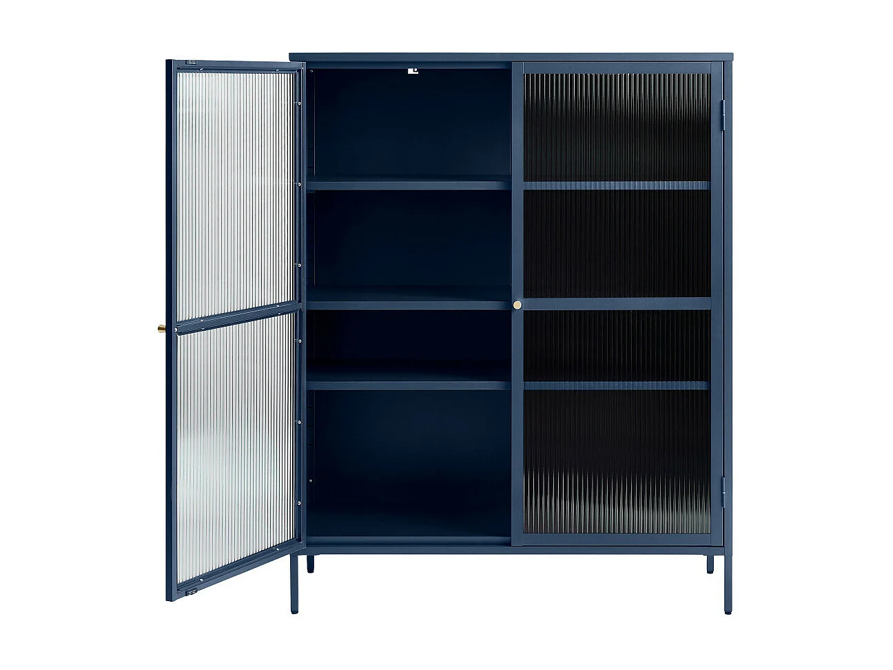 Bjorn - Vaisselier 2 portes en verre strié et métal H140cm - Bleu