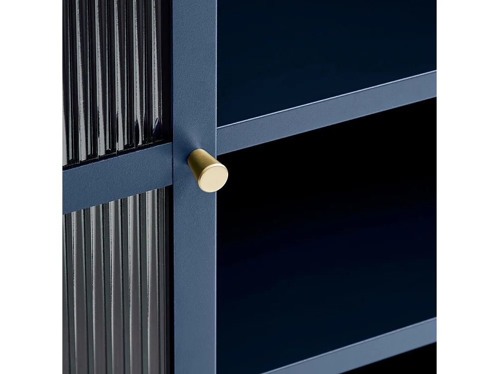 Bjorn - Vaisselier 2 portes en verre strié et métal H140cm - Bleu