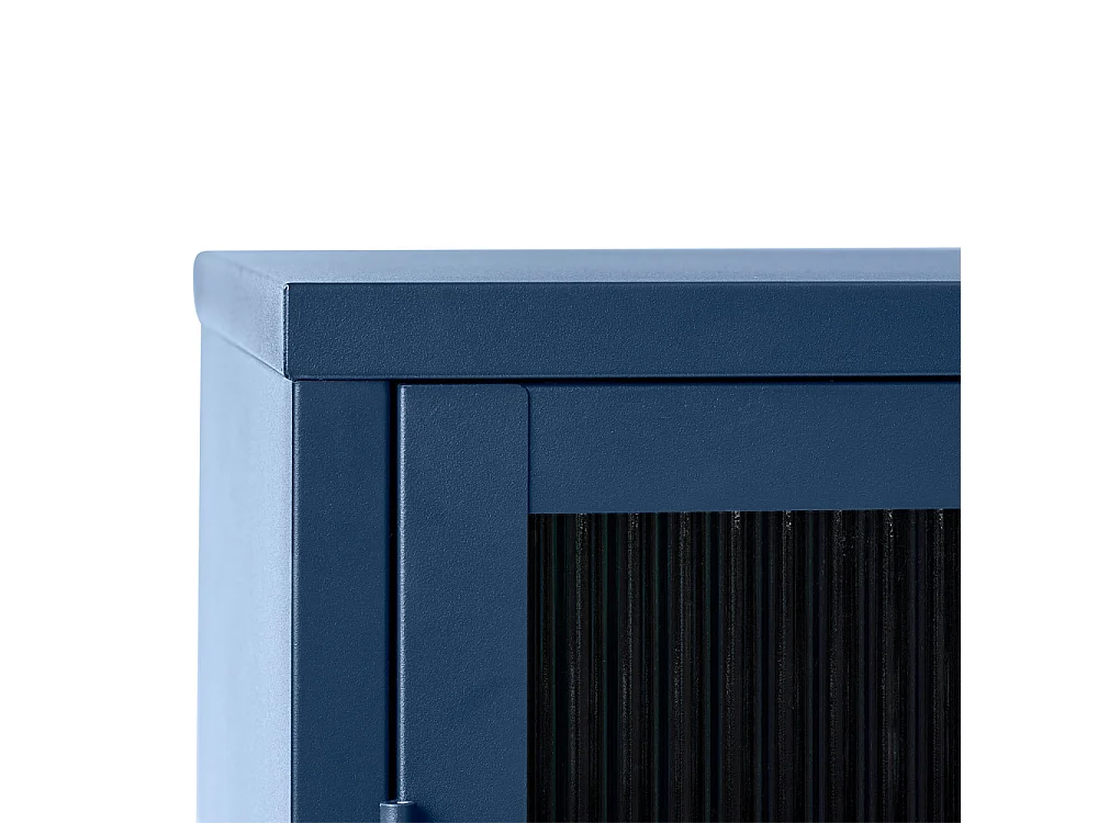 Bjorn - Vaisselier 2 portes en verre strié et métal H140cm - Bleu