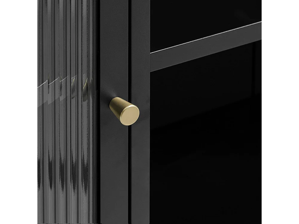 Bjorn - Vaisselier 2 portes en verre stié et métal H190cm - Noir