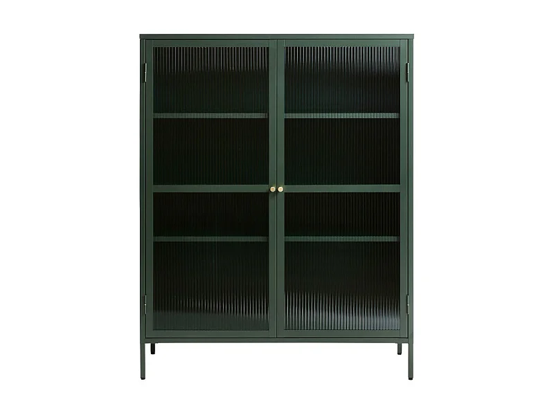 Bjorn - Vaisselier 2 portes en verre strié et métal H140cm - Vert foncé