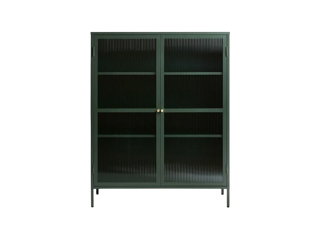 Bjorn - Vaisselier 2 portes en verre strié et métal H140cm - Vert foncé