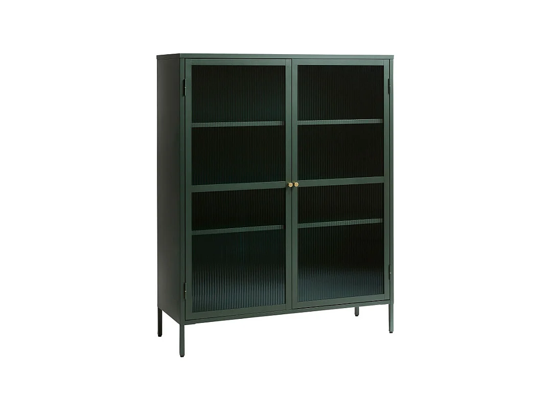 Bjorn - Vaisselier 2 portes en verre strié et métal H140cm - Vert foncé