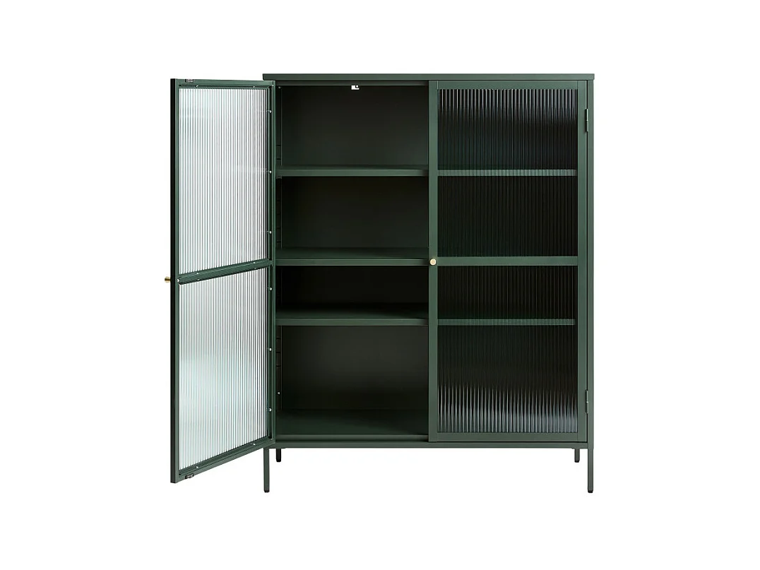 Bjorn - Vaisselier 2 portes en verre strié et métal H140cm - Vert foncé