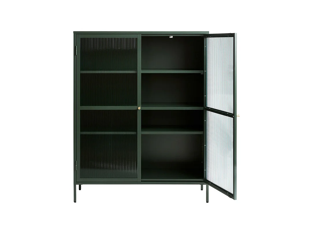 Bjorn - Vaisselier 2 portes en verre strié et métal H140cm - Vert foncé
