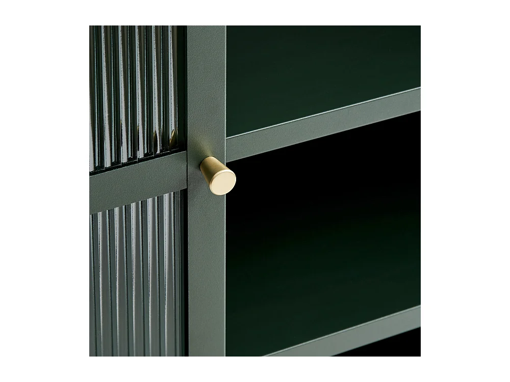 Bjorn - Vaisselier 2 portes en verre strié et métal H140cm - Vert foncé