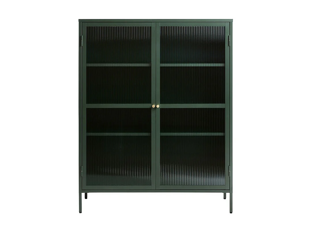Bjorn - Vaisselier 2 portes en verre strié et métal H140cm - Vert foncé