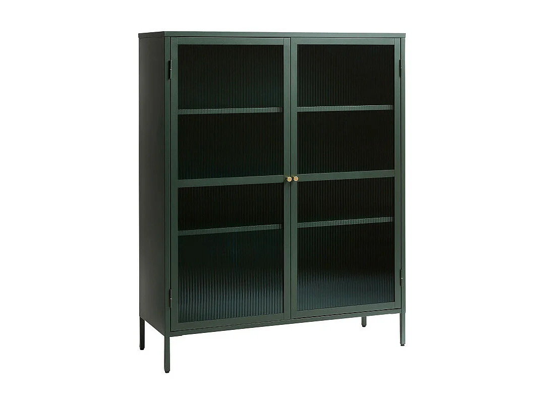 Bjorn - Vaisselier 2 portes en verre strié et métal H140cm - Vert foncé