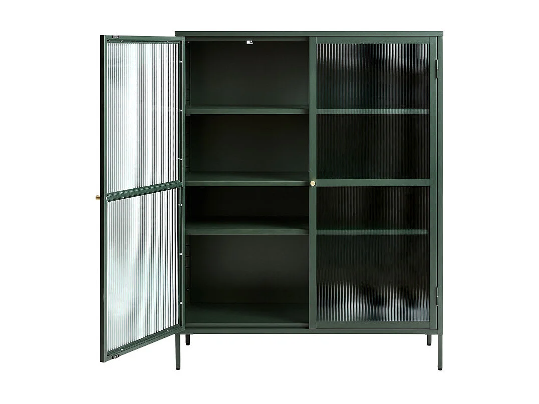 Bjorn - Vaisselier 2 portes en verre strié et métal H140cm - Vert foncé