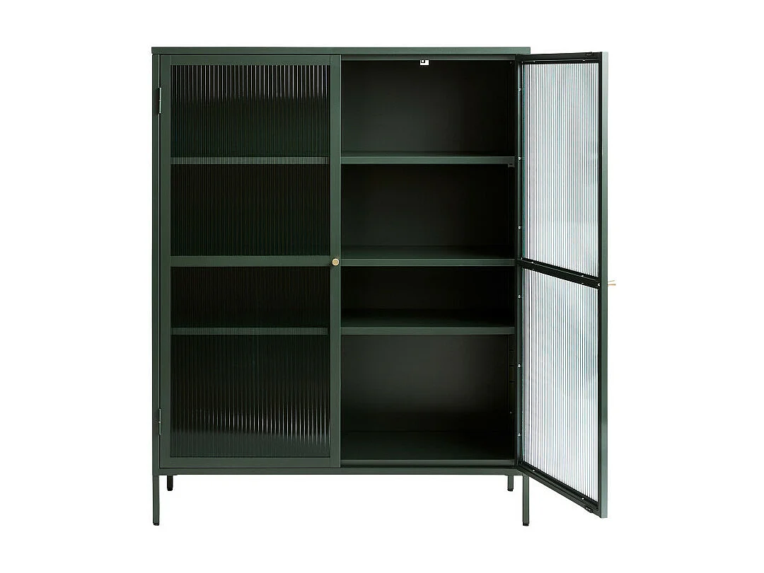 Bjorn - Vaisselier 2 portes en verre strié et métal H140cm - Vert foncé
