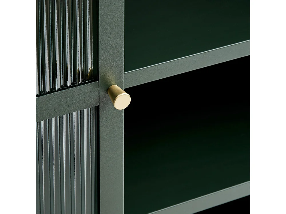 Bjorn - Vaisselier 2 portes en verre strié et métal H140cm - Vert foncé