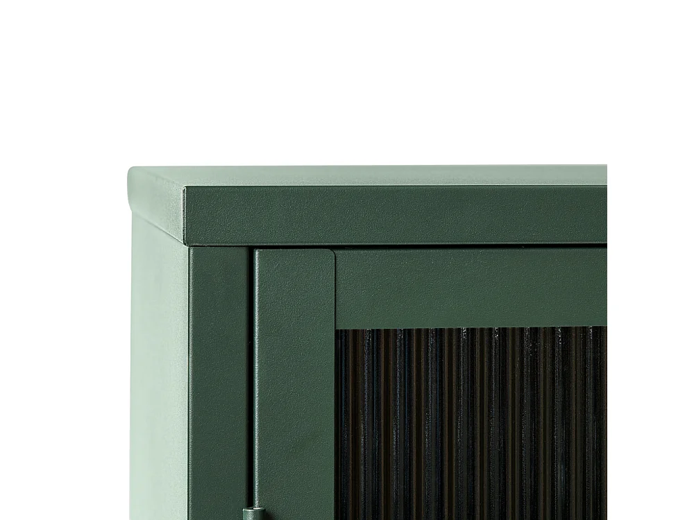 Bjorn - Vaisselier 2 portes en verre strié et métal H140cm - Vert foncé