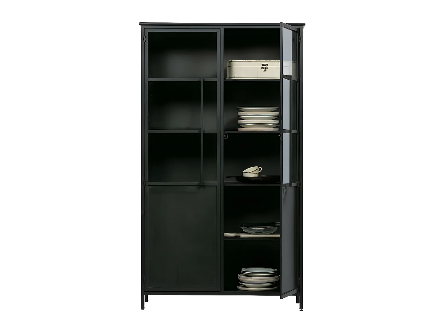 Exhibición de metal y vidrio