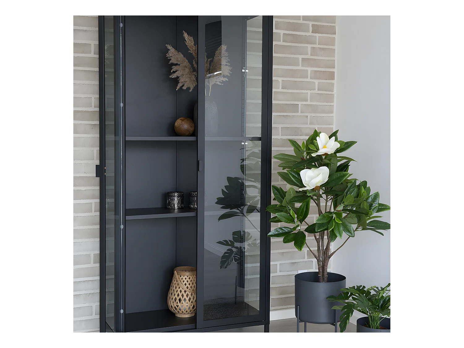 Brisbane - Vaisselier en verre et métal H175cm - Noir