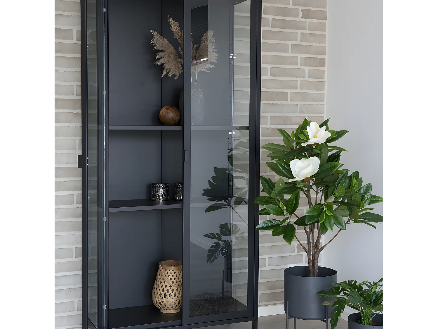 Brisbane - Vaisselier en verre et métal H175cm - Noir