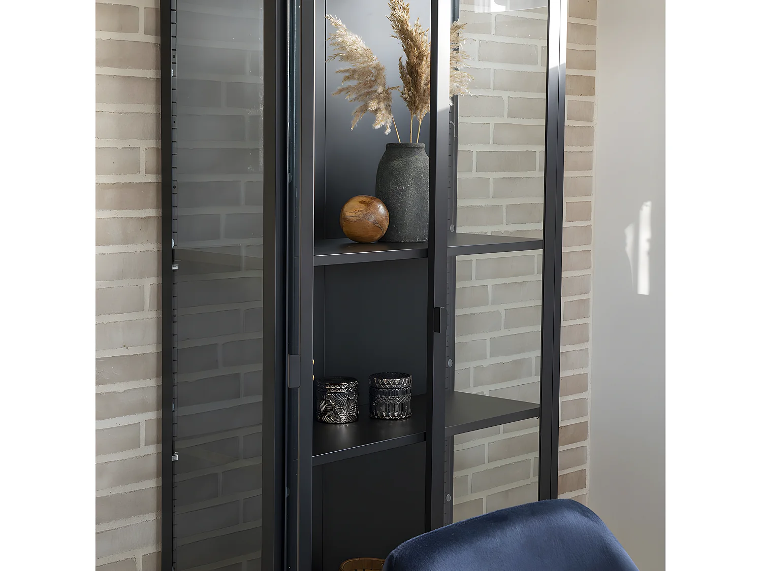 Brisbane - Vaisselier en verre et métal H175cm - Noir