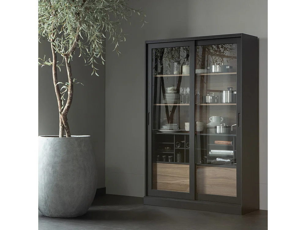 James - Vitrine 2 portes en bois H200cm - Noir