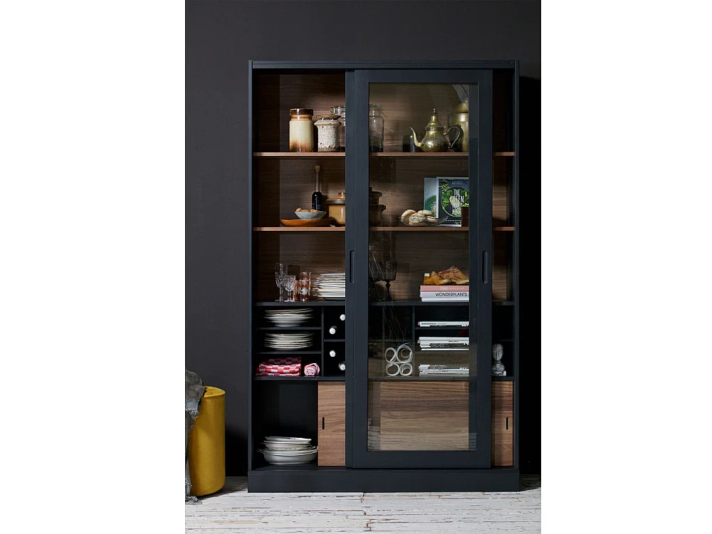 James - Vitrine 2 portes en bois H200cm - Noir