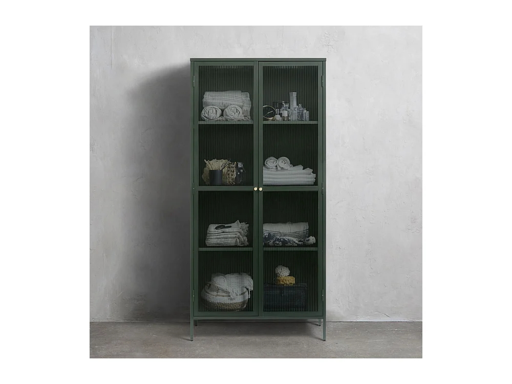 Bjorn - Vaisselier 2 portes en verre stié et métal H190cm - Vert foncé