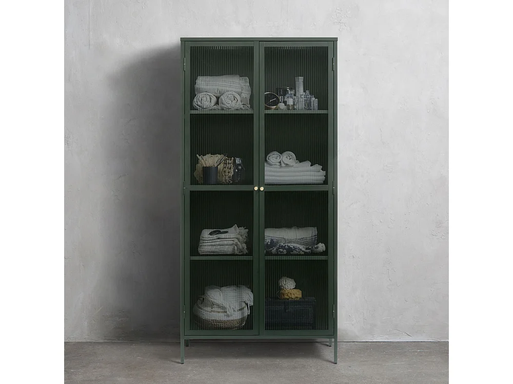 Bjorn - Vaisselier 2 portes en verre stié et métal H190cm - Vert foncé