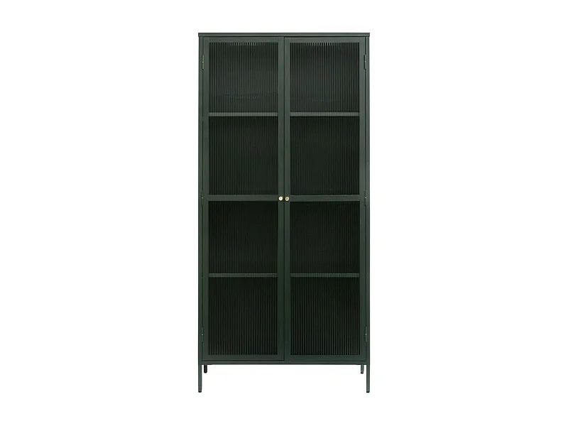 Bjorn - Vaisselier 2 portes en verre stié et métal H190cm - Vert foncé