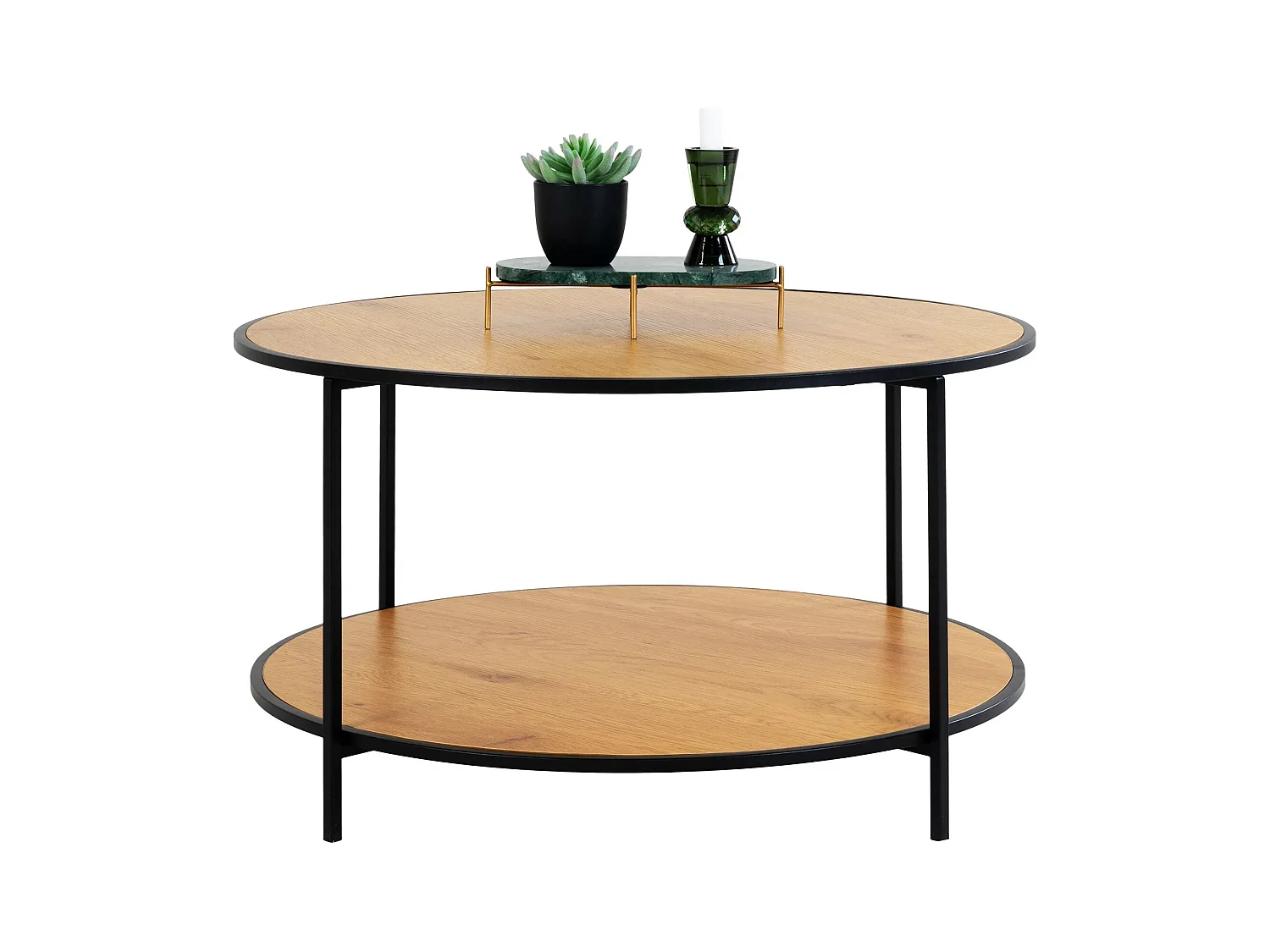 Mesa de centro redonda VITA Ø80 cm - Madera natural o metal negro-Color Negro