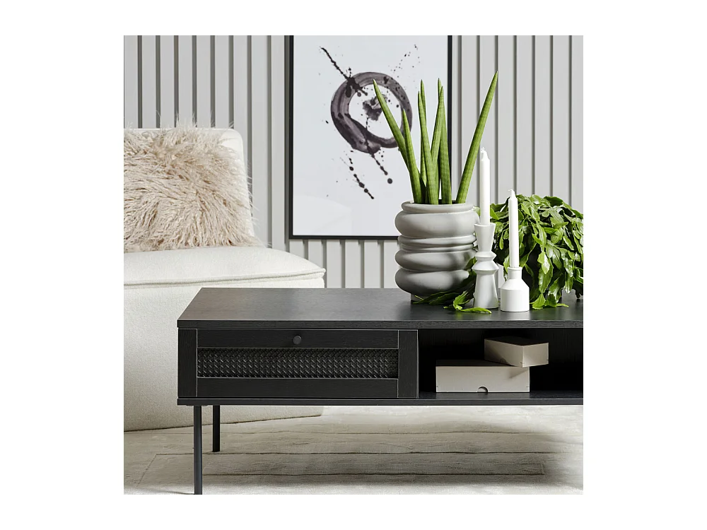 Rinto - Table basse 2 tiroirs en bois et métal - Noir