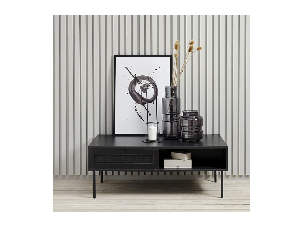 Rinto - Table basse 2 tiroirs en bois et métal - Noir