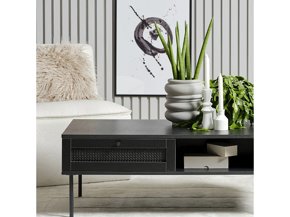 Rinto - Table basse 2 tiroirs en bois et métal - Noir