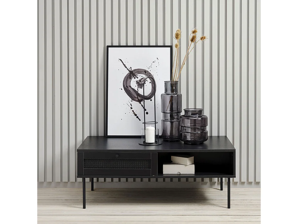 Rinto - Table basse 2 tiroirs en bois et métal - Noir