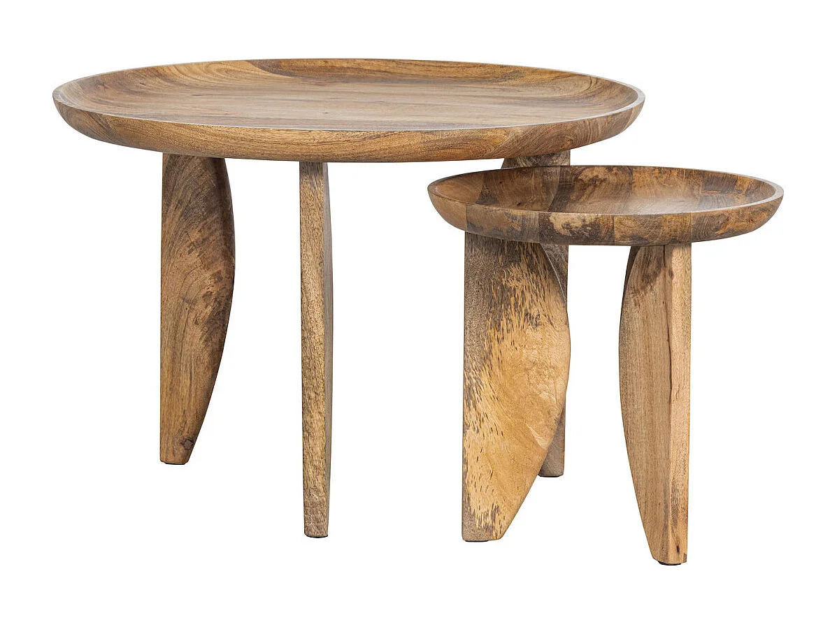 HIGH HEELS - Set de 2 tables basses rondes en bois de manguier
