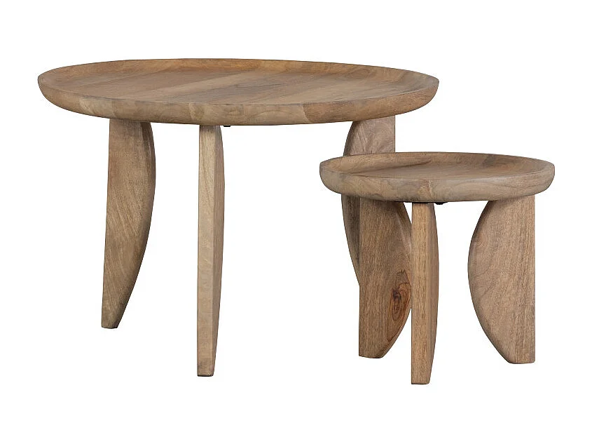 High Heels - 2 tables basses en bois de manguier ø40/ø70cm - Couleur - Bois clair