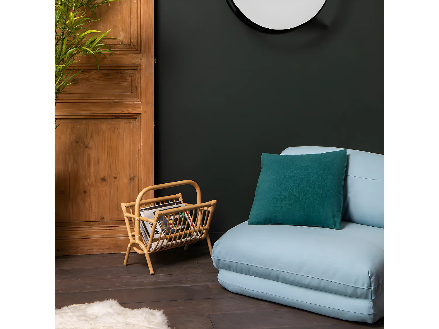 Nalo - Chauffeuse convertible 1 place en tissu : Couleur - Bleu pastel