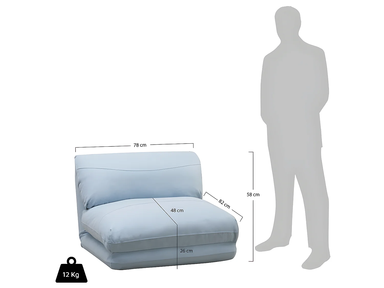 Nalo - Chauffeuse convertible 1 place en tissu : Couleur - Bleu pastel