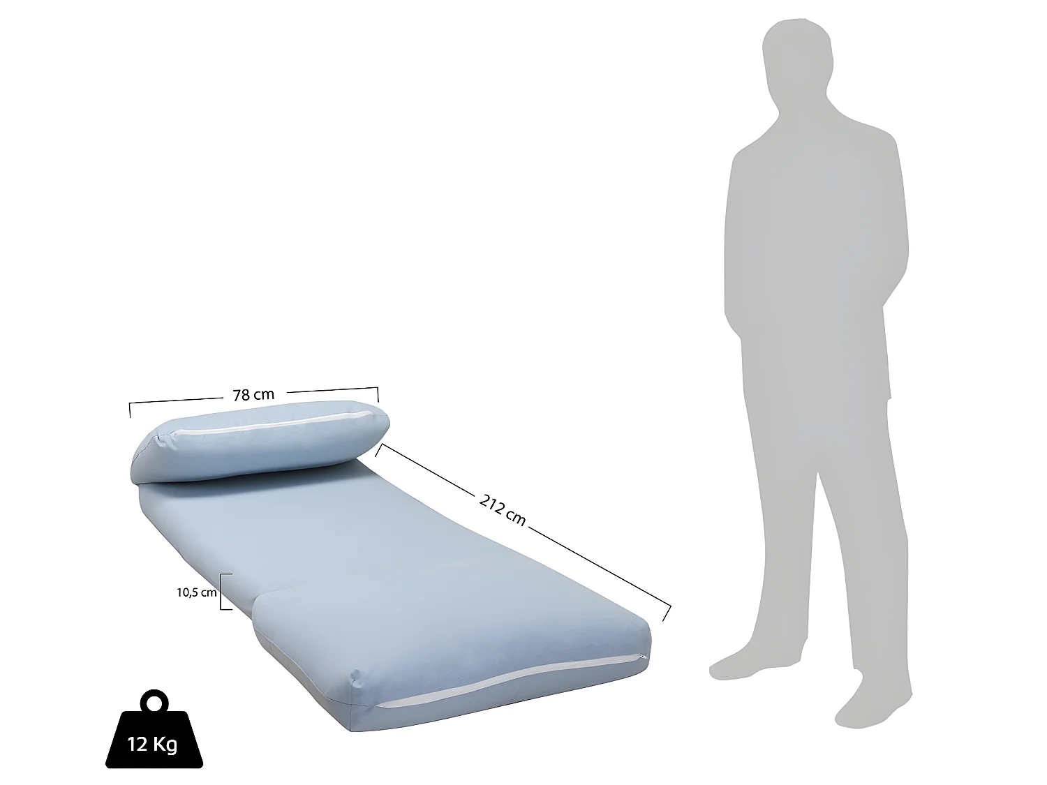 Nalo - Chauffeuse convertible 1 place en tissu : Couleur - Bleu pastel