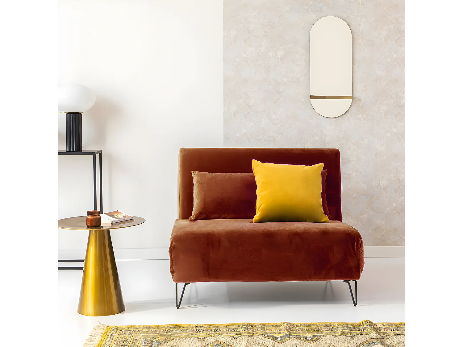 Joe Harper - Fauteuil convertible en velours : Couleur - Rouille