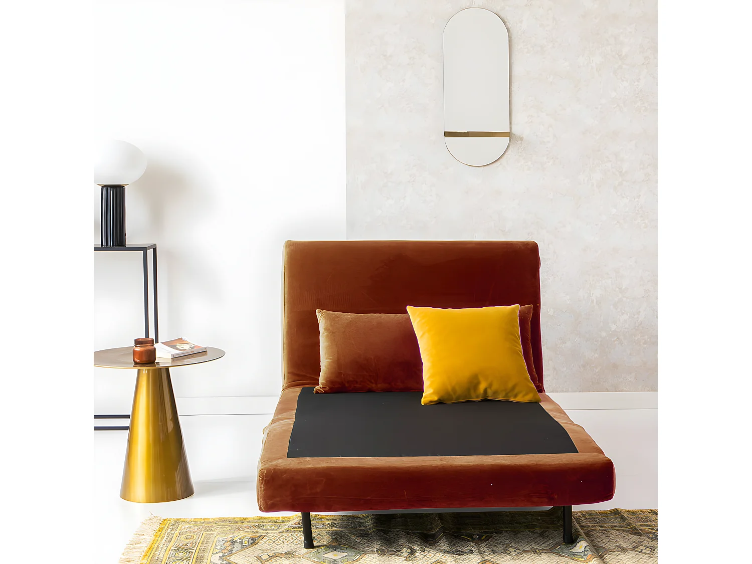 Joe Harper - Fauteuil convertible en velours : Couleur - Rouille