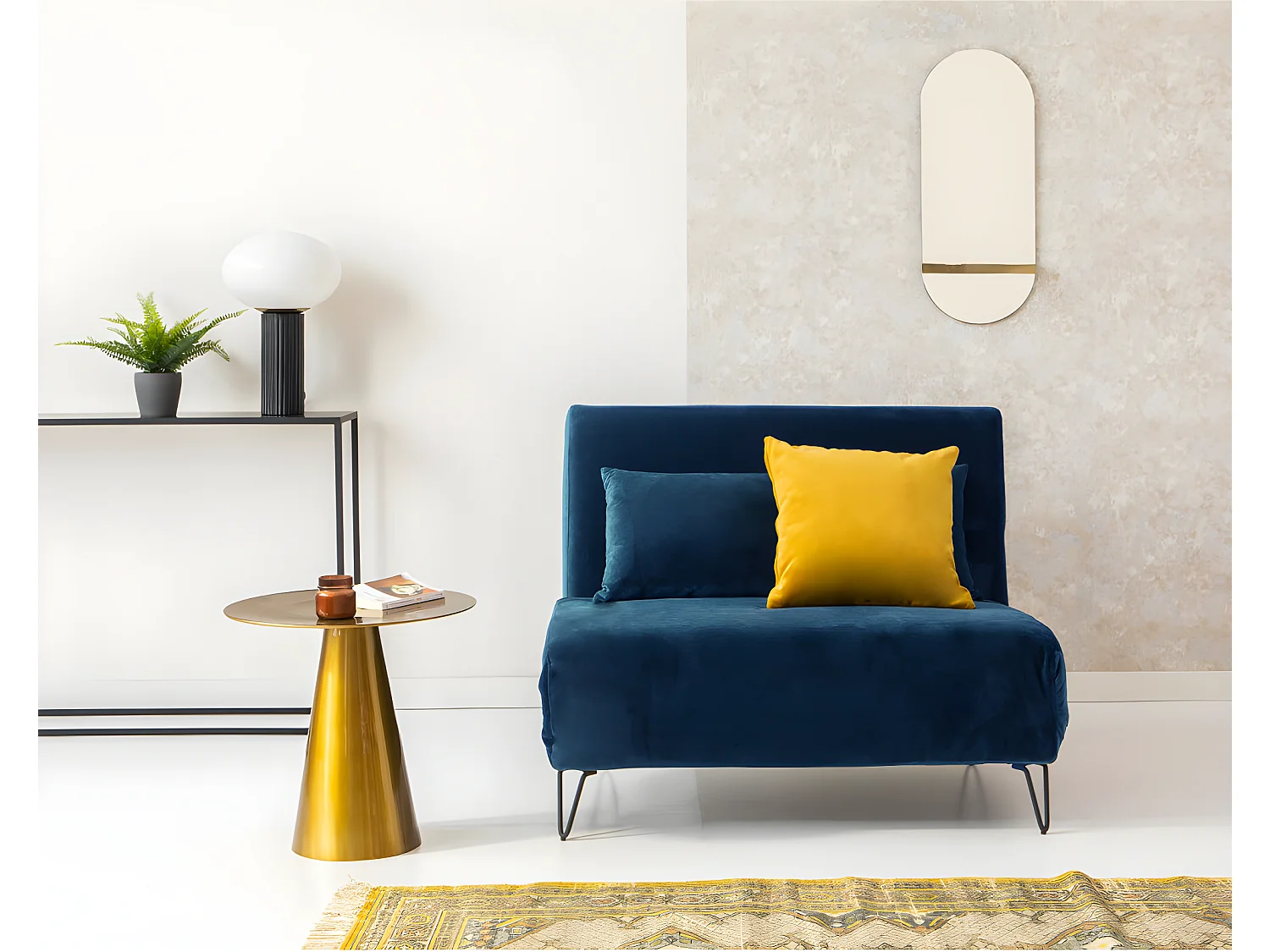 Joe Harper - Fauteuil convertible en velours : Couleur - Bleu foncé