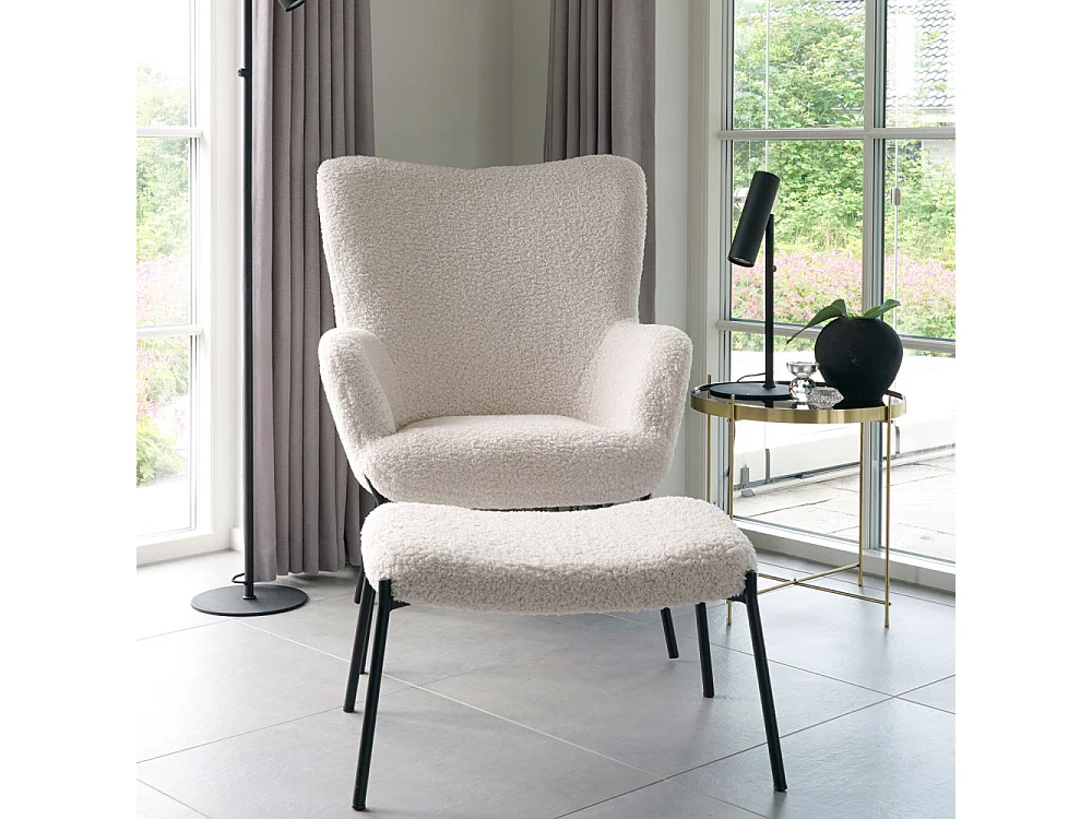 Glasgow - Repose-pieds en tissu bouclette - Blanc