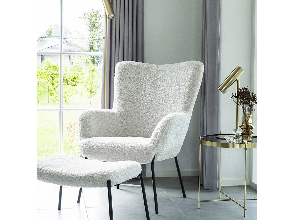 Glasgow - Repose-pieds en tissu bouclette - Blanc