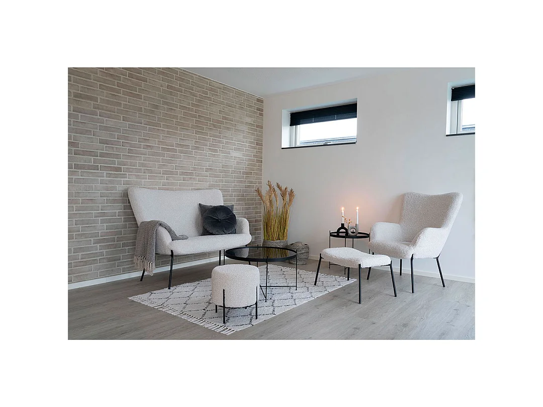 Pouf Glasgow in similpelle di agnello, bianco.