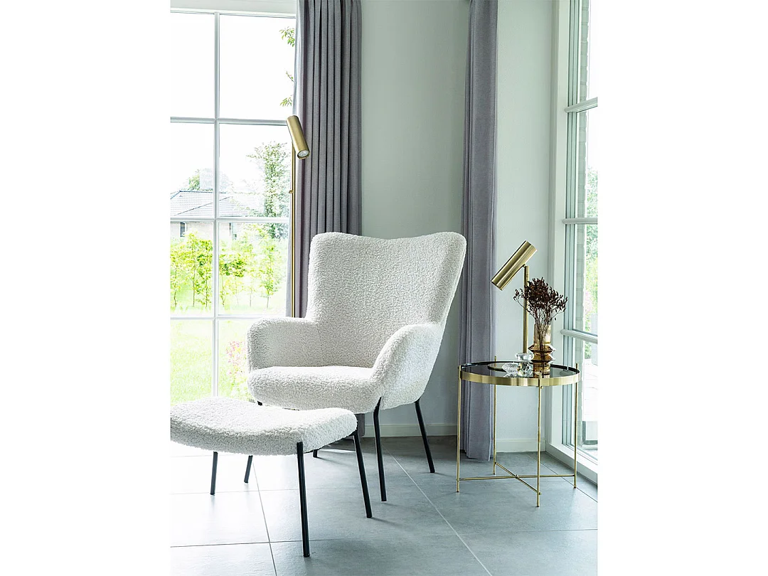 Pouf Glasgow in similpelle di agnello, bianco.