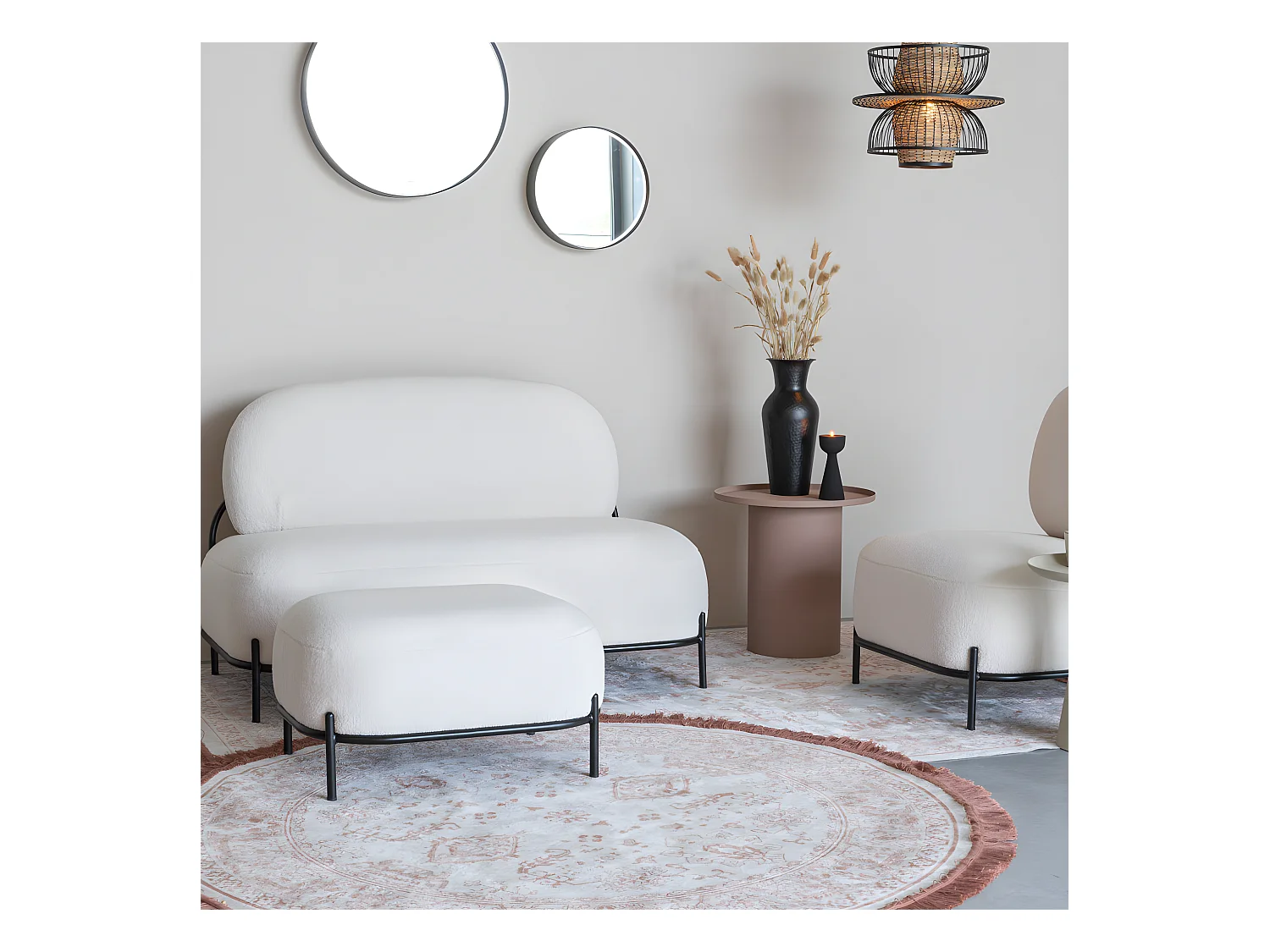 Polly  - Repose-pieds en tissu bouclette - Blanc ivoire