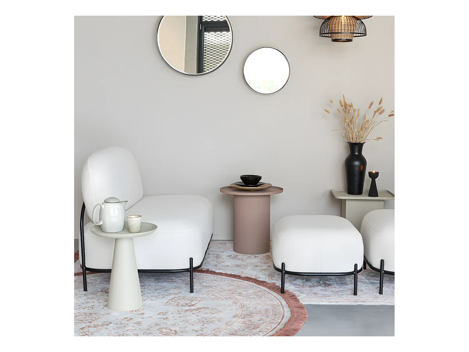 Polly  - Repose-pieds en tissu bouclette - Blanc ivoire