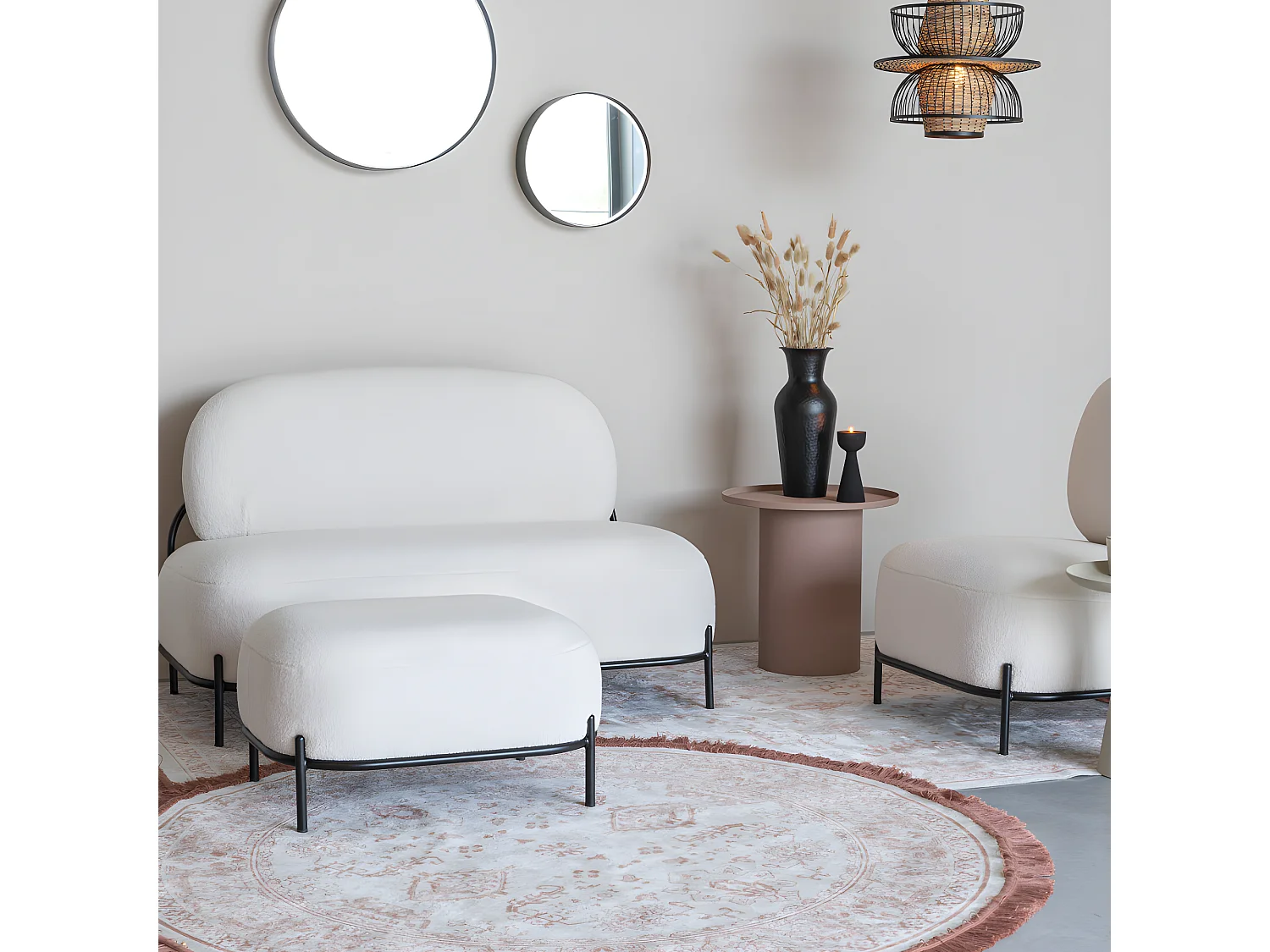 Polly  - Repose-pieds en tissu bouclette - Blanc ivoire