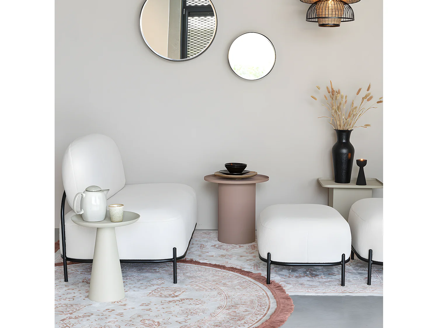 Polly  - Repose-pieds en tissu bouclette - Blanc ivoire