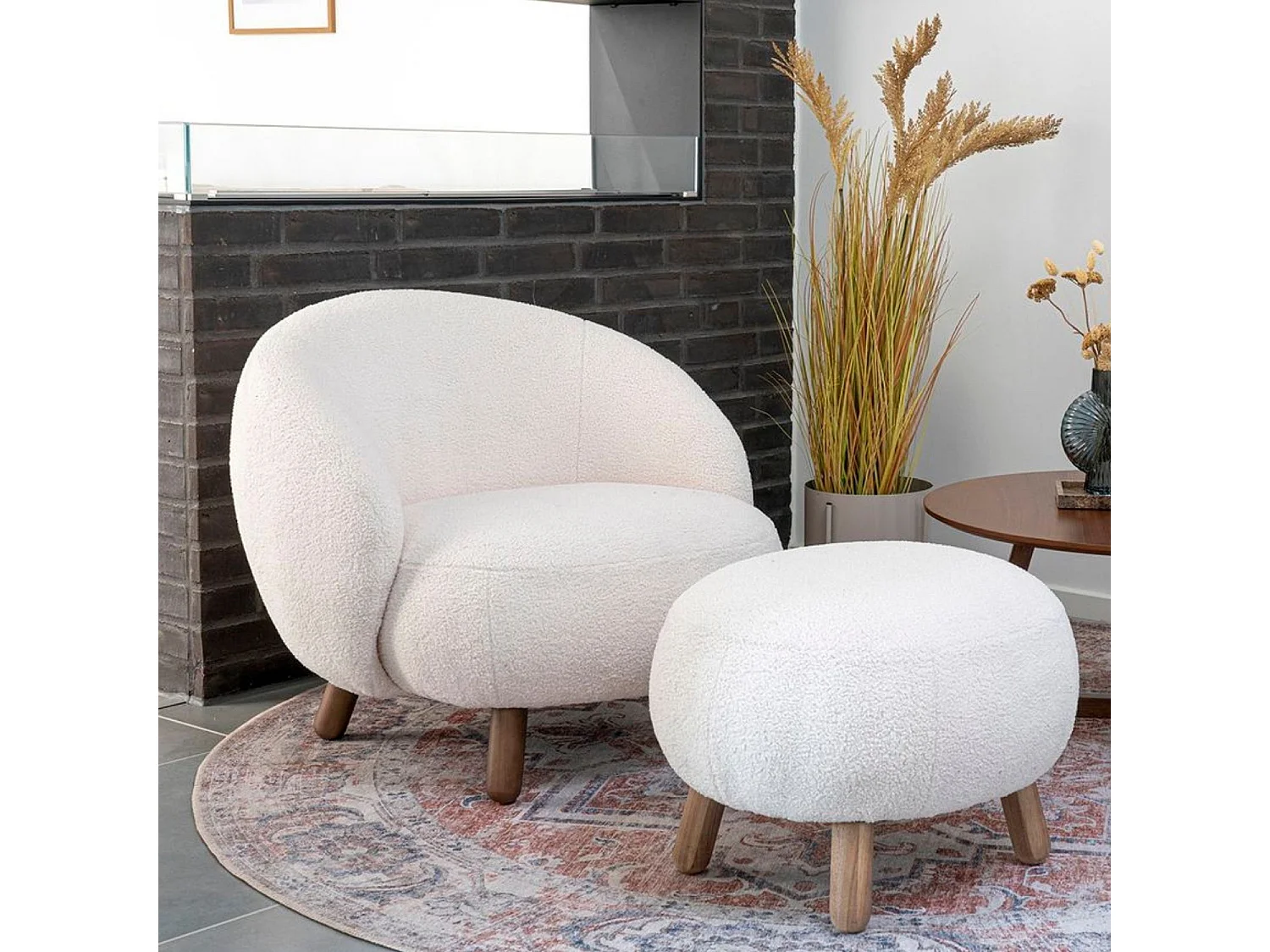 Savona - Repose-pieds en tissu bouclette : Couleur - Ecru