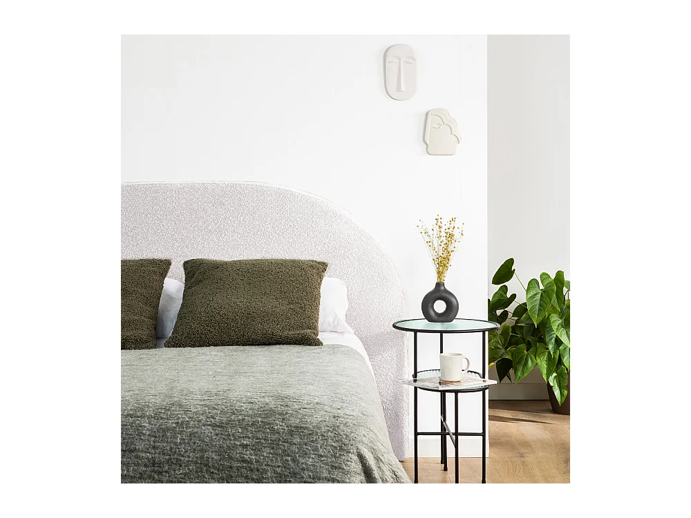 Noussa - Tête de lit en tissu bouclette demi-lune L150cm - Écru